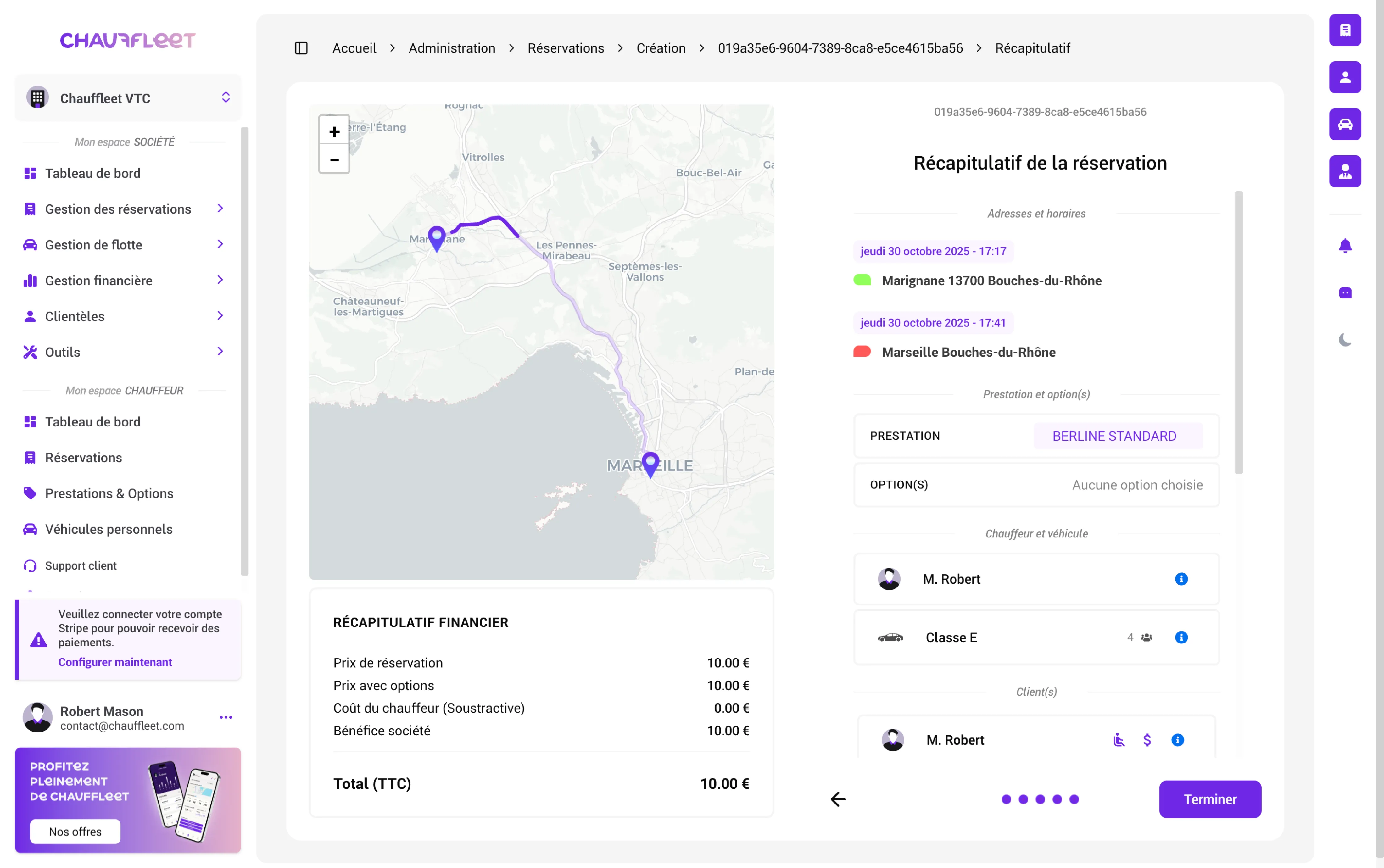 Image de la création de réservation (recap)